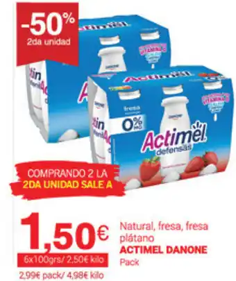 Supermercados Plaza Actimel Danone Natural,fresa,fresa plátano 6 x 100grs oferta