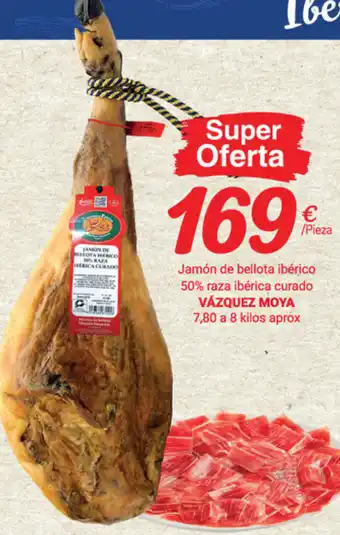 Supermercados Plaza Vázquez Moya Jamón de bellota ibérico 50% raza ibérica curado oferta