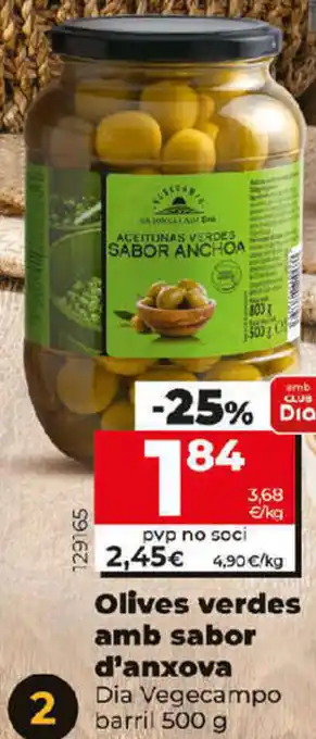 Dia Olives Verdes Amb Sabor D'Anxova Dia Vegecampo Barril 500 g oferta