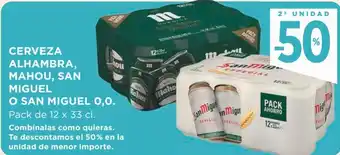 Supercor Cerveza Alhambra, Mahou, San Miguel O San Miguel 0,0 pack de 12 x 33cl oferta