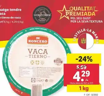 Lidl Queso tierno de vaca 1kg oferta