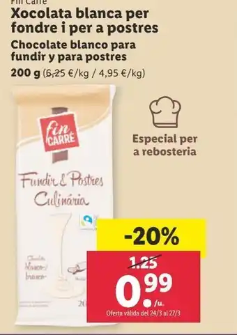Chocolate blanco para fundir y para postres fin carré 200g