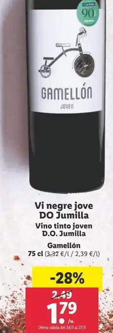Lidl Vino tinto joven do jumilla gamellón 75cl oferta