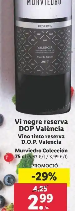 Lidl Vino tinto reserva dop valencia murviedro colección 75cl oferta