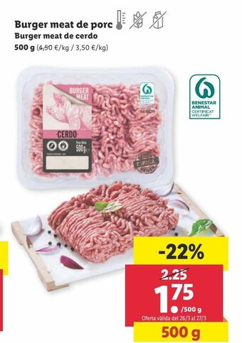 Lidl Burger meat de cerdo 500g oferta