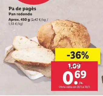 Lidl Pan redondo aprox 450g oferta