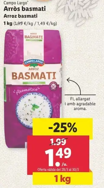Lidl Arroz basmati campo largo 1kg oferta