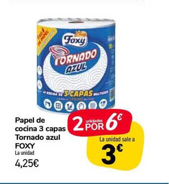 Carrefour Market Foxy Papel de Cocina 3 Capas Tornado Azul oferta
