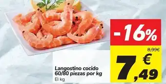 Carrefour Langostinos cocidos 60/80 piezas por kg oferta