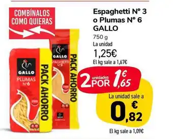 Carrefour Market Gallo Espaghetti N°3 O Plumas N°6 750g oferta