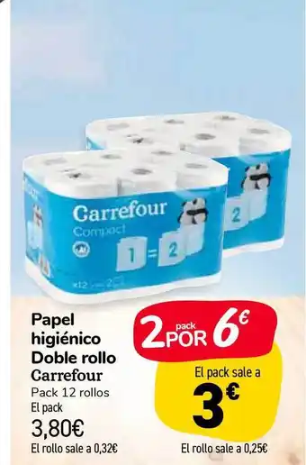Carrefour Market Carrefour Papel Higiénico Doble Rollo Pack 12 rollos oferta