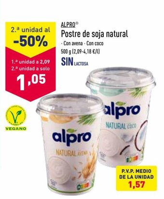 ALDI Alpro Postre de soja natural 500g oferta