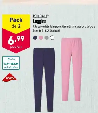 ALDI Pocopiano Leggins Pack de 2 Tallas 122-144 cm oferta