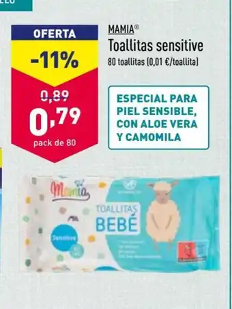 ALDI Mamia Toallitas sensitive 80 toallitas sensitive pack de 80 oferta