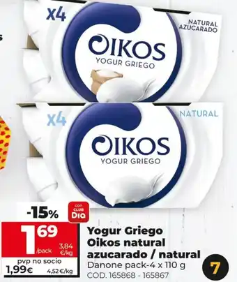 Dia Yogur Griego Oikos natural azucarado / natural oferta