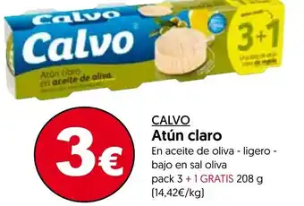 Hiper Usera Calvo Atún claro en aceite de oliva- ligero- bajo en sal oliva pack 3 + 1 GRATIS 208 g oferta