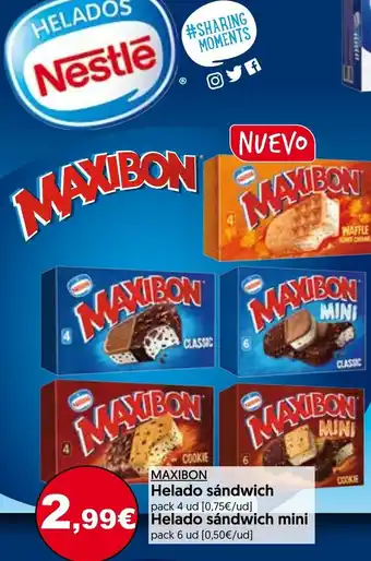 Hiper Usera Maxibon Helado sándwich pack 4 ud Helado sándwich mini pack 6 ud oferta