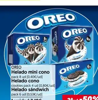 Hiper Usera Oreo Helado mini cono pack 8 ud Helado cono cookies pack 4 ud Helado sándwich pack 6 ud oferta