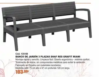 Ferrcash Banco de jardin 3 plazas shaf res grafit miami oferta