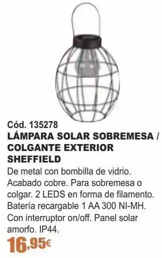 Ferrcash Lámpara solar sobremesa / colgante exterior sheffield oferta