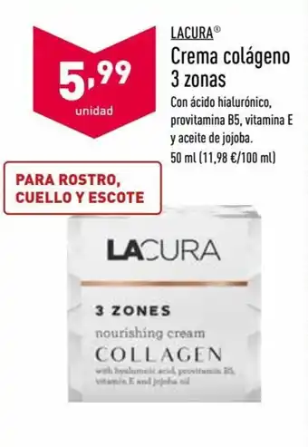 ALDI Lacura Crema colágeno 3 zonas 50ml oferta