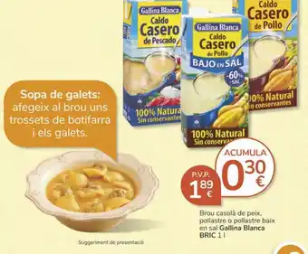 Consum Brou casolà de peix , pollastre o pollastre baix en sal gallina blanca oferta