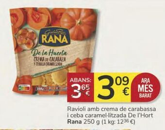 Consum Ravioli amb crema de carabassa i ceba caramel-litzada de l'hort rana oferta