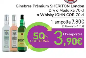 Carrefour John Cor Ginebres Prèmium Sheriton London Dry o Maduixa 70cl o Whisky oferta