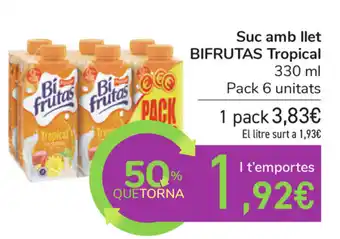 Carrefour Bifrutas Tropcal Suc amb llet 330ml oferta