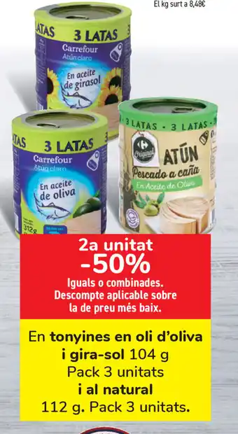 Carrefour En Tonyines en oli d'oliva i gira-sol 104g oferta