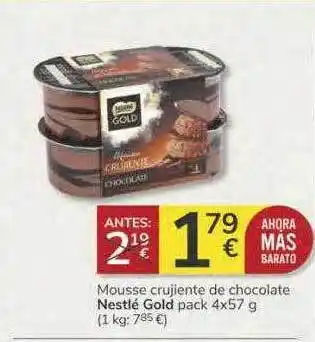 Supermercados Charter Mousse Cruijente De Chocolate Nestlé Gold Pack oferta