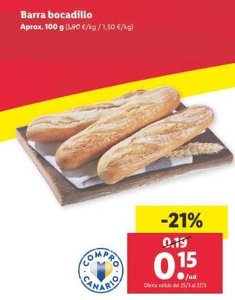 Lidl Barra bocadillo 100g oferta