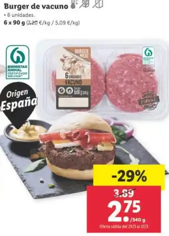 Lidl Burger de vacuno 6 x 90g oferta