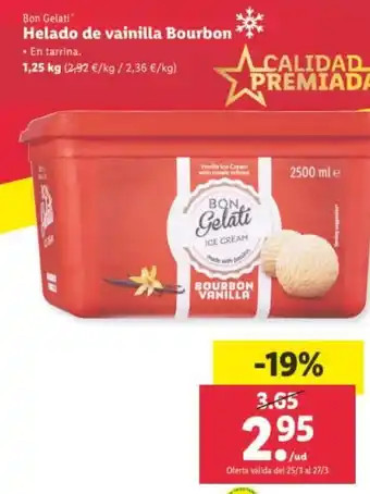 Lidl Bon Gelati Helado de vainilla Bourbon 1,25kg oferta