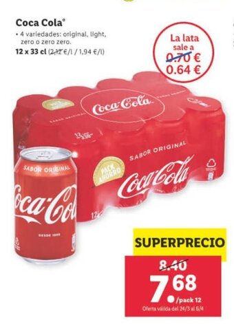Lidl Coca Cola 12 x 33 cl oferta
