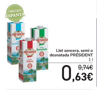 Carrefour Président Llet sencera, semi o desnatada 1l oferta