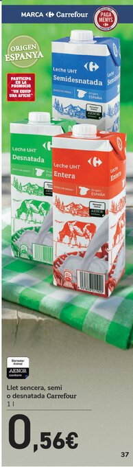 Carrefour Carrefour Llet sencera, semi o desnatada 1l oferta
