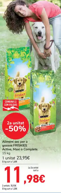 Carrefour Friskies Active, Maxi o Complete Aliment sec per a gossos 15kg oferta