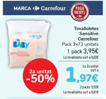Carrefour Carrefour Tovalloletes Sensitive Pack 3x72 unitats oferta