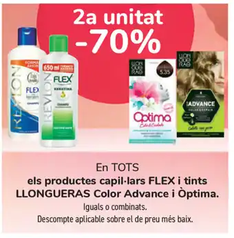Carrefour En Tots Flex els productes capillars i Llongueras Color Advance tints i Òptima oferta