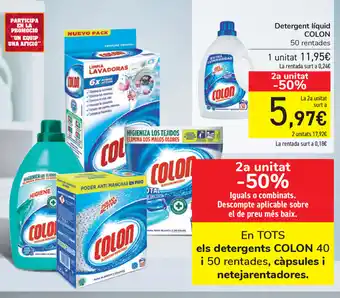 Carrefour En Tots Colon els detergents 40 i 50 rentades, càpsules i netejarentadores oferta