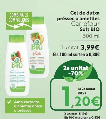 Carrefour Gel de ducha melocotón o almendras soft bio oferta