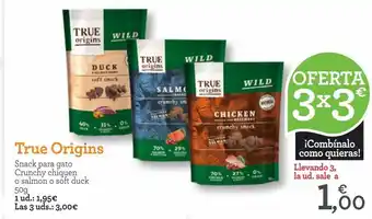 TiendAnimal True origins snack para gato crunchy chiquen o salmon o soft duck 50g oferta