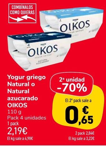 Carrefour Market Yogur griego natural o natural azucarado oiko oferta