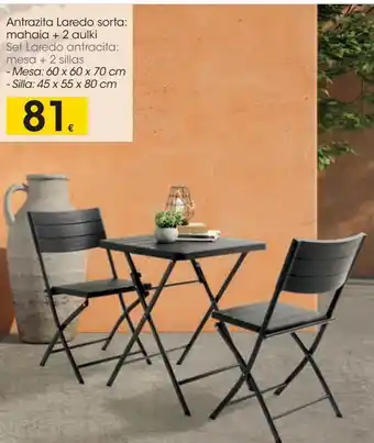 Eroski Set laredo antracita: mesa + 2 sillas oferta