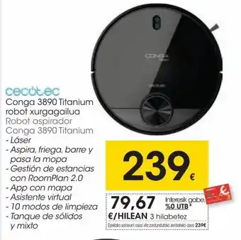 Eroski Robot aspirador conga 3890 titanium oferta