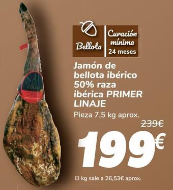 Carrefour Jamón de bellota ibérico 50% raza ibérica primer linaje oferta
