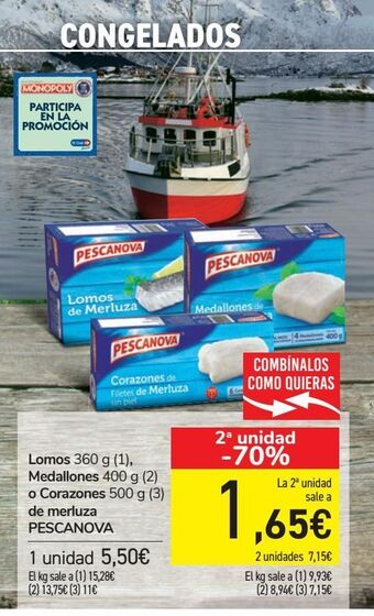 Carrefour Lomos medallones o corazones de merluza pescanova oferta
