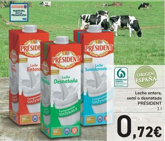 Carrefour Leche entera, semi o desnatada président oferta