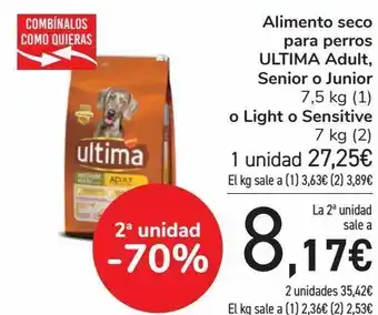 Carrefour Alimento seco para perros ultima adult, senior o junior o light o sensitive oferta